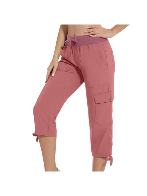 Womens Capri Pants with Pockets Cargo Hiking Pants Lightweight Summer Casual Capris for Outdoor Travel Watermelon Red S