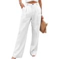 thumbnail image 1 of Resicozy Womens Cotton Linen Pants 2026 Casual Button Up High Waisted Wide Leg Straight Leg Trousers with Pockets White L, 1 of 5