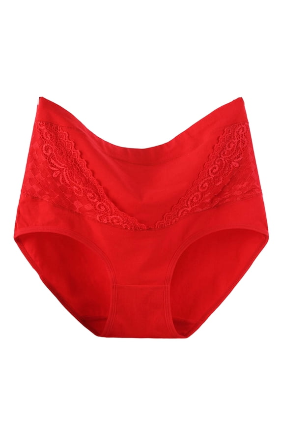 Womens Cotton Underwear High Waisted Full Coverage Panty Comfy Ladies Brief Red 2XL