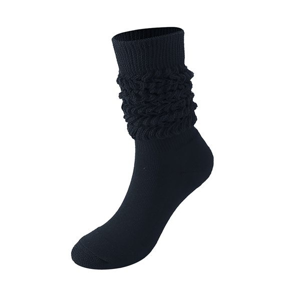 Resicozy Womens Crew Socks Casual Cotton Slouchy Boot Socks Fashion Solid Color Fall Winter Stockings 2026 Black