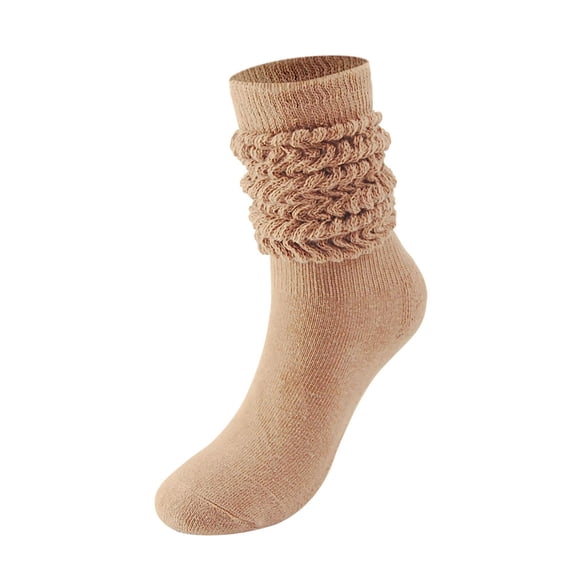 Resicozy Womens Crew Socks Casual Cotton Slouchy Boot Socks Fashion Solid Color Fall Winter Stockings 2026 Khaki