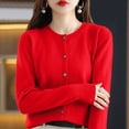 thumbnail image 1 of Resicozy Womens Cropped Cardigan Sweaters Lightweight Crew Neck Button Down Cardigans Open Front Long Sleeve Sweater Red L, 1 of 6