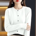 thumbnail image 1 of Resicozy Womens Cropped Cardigan Sweaters Lightweight Crew Neck Button Down Cardigans Open Front Long Sleeve Sweater White XL, 1 of 6