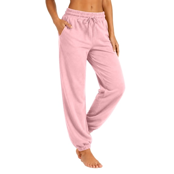 Resicozy Womens Joggers with Pockets Drawstring Elastic Waist Athletic Lounge Pants Casual Fashion Solid Color Trousers Pink M