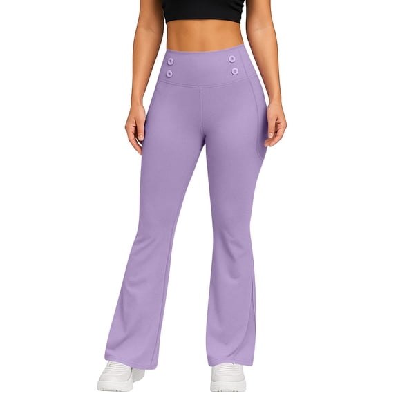 Resicozy Womens Leggings Tummy Control High Waisted Flare Leggings Winter Thermal Solid Color Yoga Pants with Pockets Purple XL