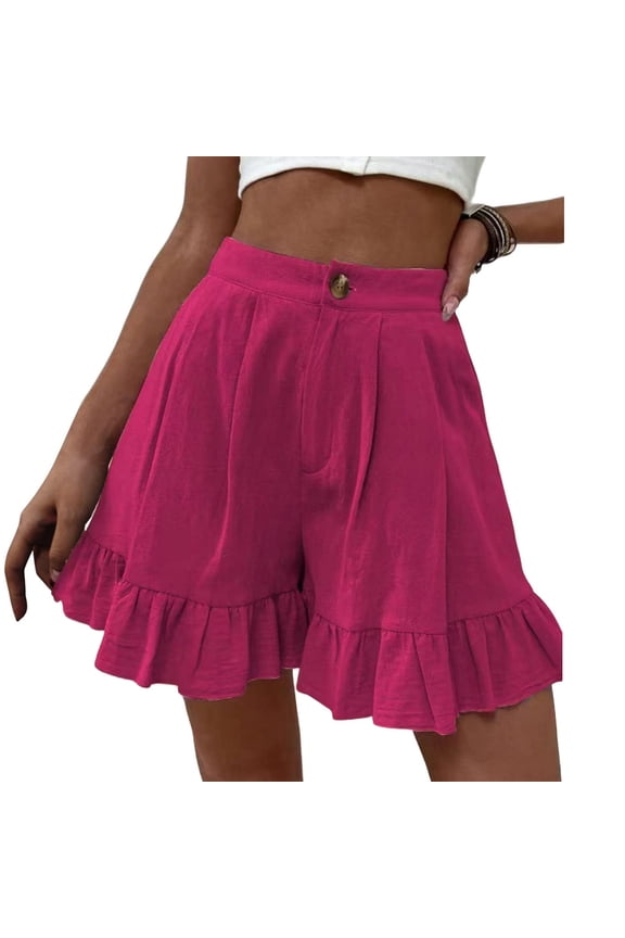 Womens Linen Bermuda Shorts Loose Lightweight Casual Soft Breathable Wide Leg Summer Boho Beach Lounge Short Hot Pink M