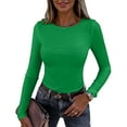 thumbnail image 1 of Resicozy Womens Long Sleeve Crop Tops Basic Slim Fitted Shirts Fashion 2026 Going Out Solid Color Tops Crewneck Clothes Green M, 1 of 3