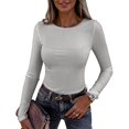 thumbnail image 1 of Resicozy Womens Long Sleeve Crop Tops Basic Slim Fitted Shirts Fashion 2026 Going Out Solid Color Tops Crewneck Clothes Light Gray S, 1 of 3