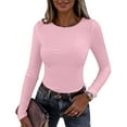 thumbnail image 1 of Resicozy Womens Long Sleeve Crop Tops Basic Slim Fitted Shirts Fashion 2026 Going Out Solid Color Tops Crewneck Clothes Pink M, 1 of 3