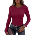 thumbnail image 1 of Resicozy Womens Long Sleeve Crop Tops Basic Slim Fitted Shirts Fashion 2026 Going Out Solid Color Tops Crewneck Clothes Wine 2XL, 1 of 3