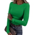 thumbnail image 1 of Resicozy Womens Long Sleeve Solid Color Crewneck Ribbed T-Shirt Fitted Casual Fashion Basic Tops Green XL, 1 of 8
