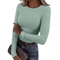 thumbnail image 1 of Resicozy Womens Long Sleeve Solid Color Crewneck Ribbed T-Shirt Fitted Casual Fashion Basic Tops Light Green L, 1 of 8
