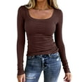 thumbnail image 1 of Resicozy Womens Long Sleeve Tops Fall Spring Scoop Neck Ribbed Knit Shirts Slim Fitted Casual Basic Solid Tee T Shirt 2026 Brown L, 1 of 4