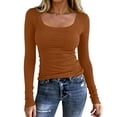 thumbnail image 1 of Resicozy Womens Long Sleeve Tops Fall Spring Scoop Neck Ribbed Knit Shirts Slim Fitted Casual Basic Solid Tee T Shirt 2026 Saffron L, 1 of 4