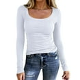 thumbnail image 1 of Resicozy Womens Long Sleeve Tops Fall Spring Scoop Neck Ribbed Knit Shirts Slim Fitted Casual Basic Solid Tee T Shirt 2026 White 2XL, 1 of 4
