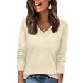 thumbnail image 1 of Resicozy Womens Long Sleeve V Neck Sweaters 2025 Fall Casual Plain Classic Soft Loose Fit Basic Pullover Top Beige S, 1 of 4