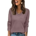thumbnail image 1 of Resicozy Womens Long Sleeve V Neck Sweaters 2025 Fall Casual Plain Classic Soft Loose Fit Basic Pullover Top Light Purple XL, 1 of 4