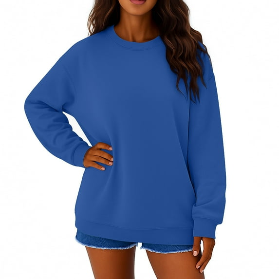 Resicozy Womens Oversized Sweatshirts Crewneck Long Sleeve Tops Casual Solid Color Pullover Fall Fashion Clothes Dark Blue XL