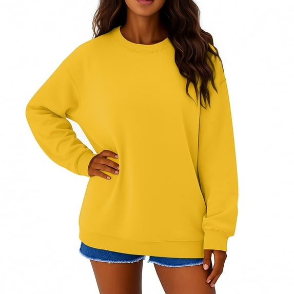Resicozy Womens Oversized Sweatshirts Crewneck Long Sleeve Tops Casual Solid Color Pullover Fall Fashion Clothes Yellow L