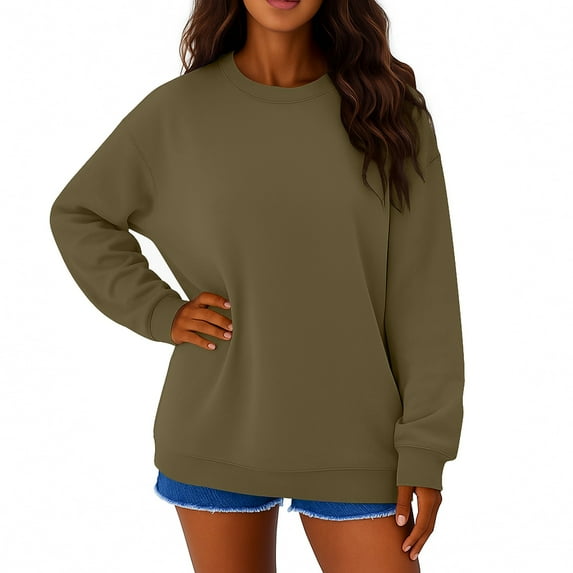 Resicozy Womens Oversized Sweatshirts Crewneck Sweaters Casual Solid Color Tops Comfy Fall Fashion Winter Clothes 2025 Army Green M