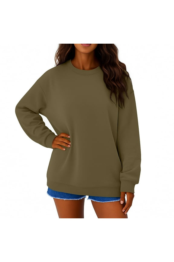 Womens Oversized Sweatshirts Crewneck Sweaters Casual Solid Color Tops Comfy Fall Fashion Winter Clothes 2025 Army Green XL
