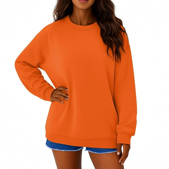 Resicozy Womens Oversized Sweatshirts Crewneck Sweaters Casual Solid Color Tops Comfy Fall Fashion Winter Clothes 2025 Saffron L