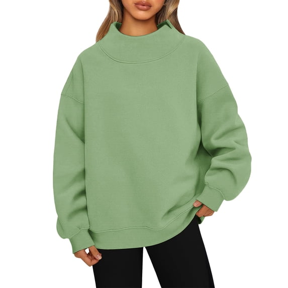 Resicozy Womens Oversized Sweatshirts Turtleneck Pullover Casual Solid Color Long Sleeve Tops Fall Fashion 2025 Clothes Green S