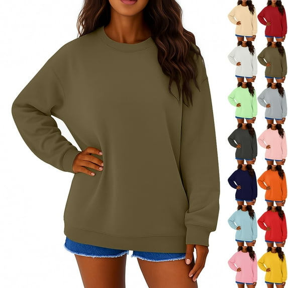 Resicozy Womens Plus Size Solid Color Sweatshirts Long Sleeve Hoodies Fall Crew Neck Pullover Trendy Tops 2025 Wine 2XL
