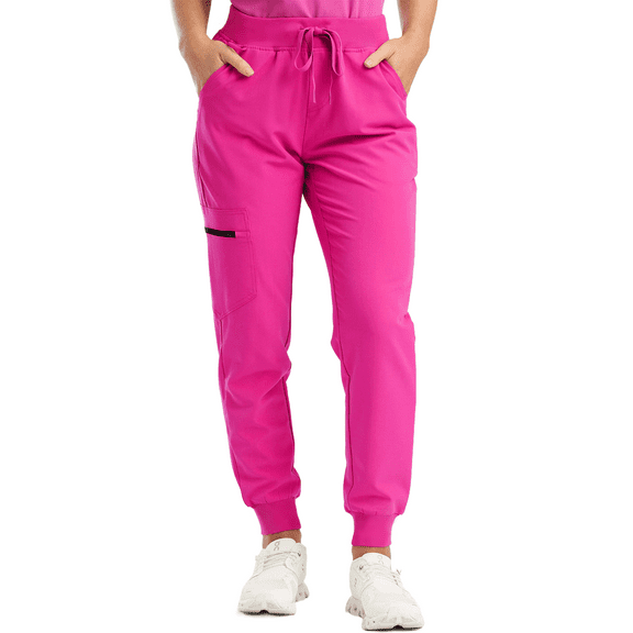 Resicozy Womens Scrub Pants Soft Stretch Yoga Style with Zip Up Pockets Fashion Slim Drawstring Jogger Scrubs Hot Pink XL