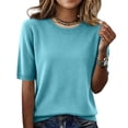 thumbnail image 1 of Resicozy Womens Short Sleeve Sweaters Cropped Crewneck Business Casual Lightweight Sweater Tops 2026 Spring Summer Sweaters Cyan XL, 1 of 7