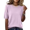 thumbnail image 1 of Resicozy Womens Short Sleeve Sweaters Cropped Crewneck Business Casual Lightweight Sweater Tops 2026 Spring Summer Sweaters Purple Pink L, 1 of 7