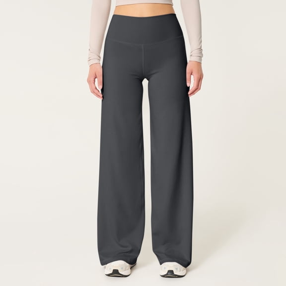 Resicozy Womens Straight Leggings Bottoms High Waisted No Front Seamless Workout Leggings Wide Leg Casual Gym Yoga Pants Dark Gray M