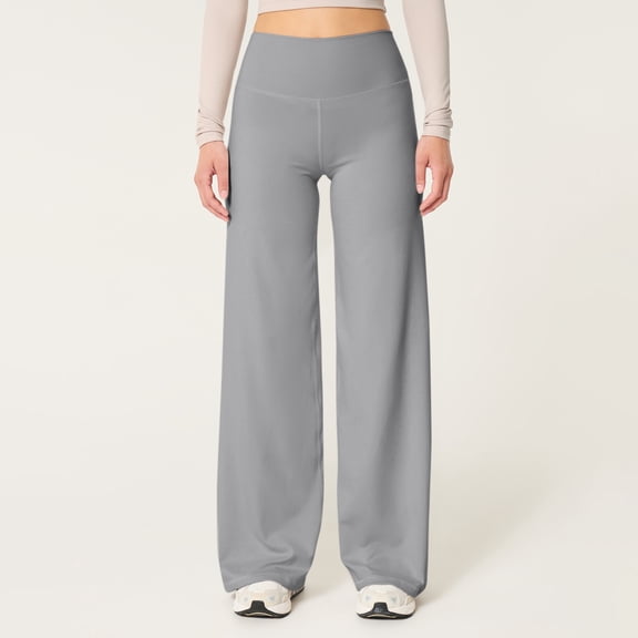 Resicozy Womens Straight Leggings Bottoms High Waisted No Front Seamless Workout Leggings Wide Leg Casual Gym Yoga Pants Light Gray S