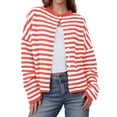 thumbnail image 1 of Resicozy Womens Striped Cardigans Lightweight Casual Button Up Sweaters Long Sleeve Loose Knit Cardigan Sweater Fall Spring Deep Red XL, 1 of 5