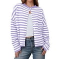 thumbnail image 1 of Resicozy Womens Striped Cardigans Lightweight Casual Button Up Sweaters Long Sleeve Loose Knit Cardigan Sweater Fall Spring Light Purple M, 1 of 5