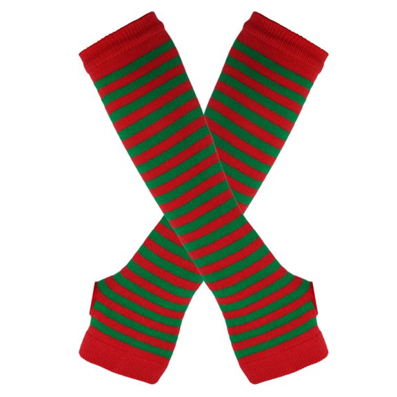 Resicozy Womens Striped Knitted Arm Warmers Fingerless Gloves Y2k Long Fingerless Gloves Sleeves Accessories Green