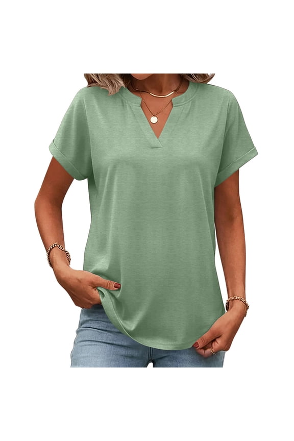 Womens Summer Tops Short Sleeve Basic Casual V Neck T Shirts Trendy Lightweight 2026 Light Green 2XL