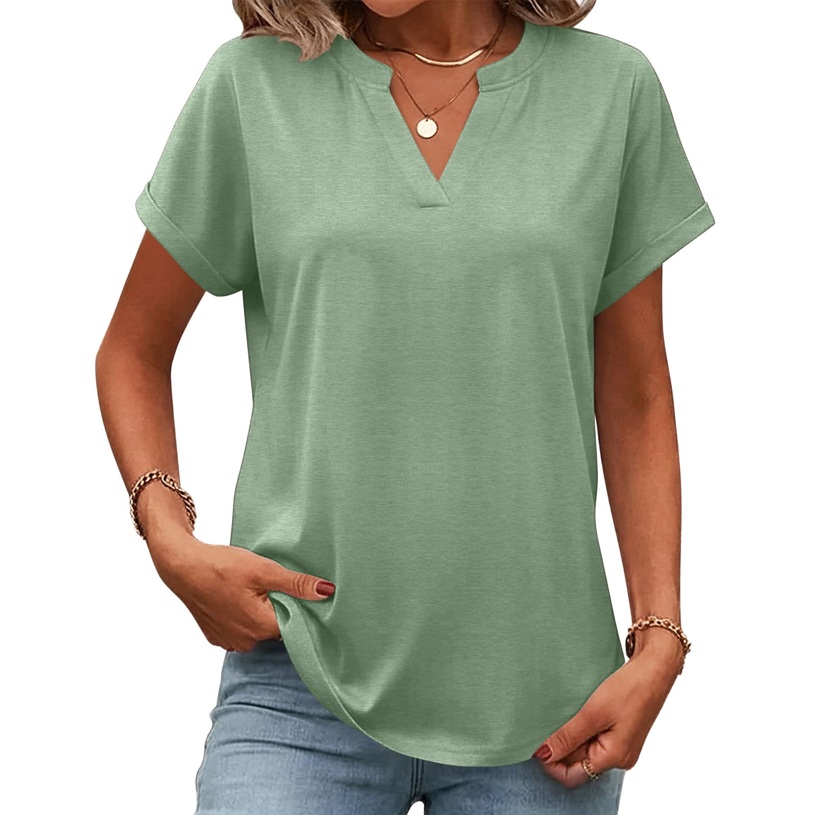 Resicozy Womens Summer Tops Short Sleeve Basic Casual V Neck T Shirts ...