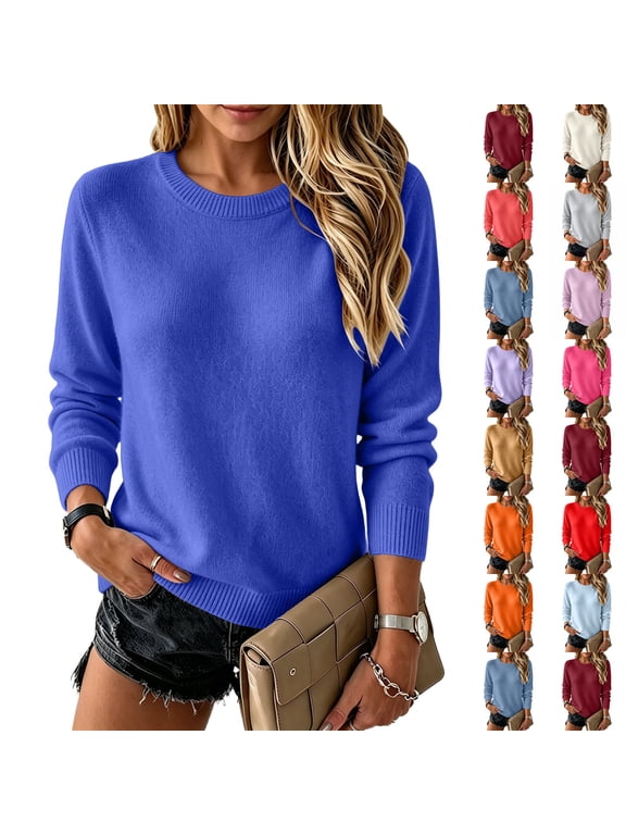 Womens Sweater Crewneck Long Sleeve Tops Fashion Clothing Soft Knit Pullover Lightweight Business Casual Fashion Clothing Royal Blue S
