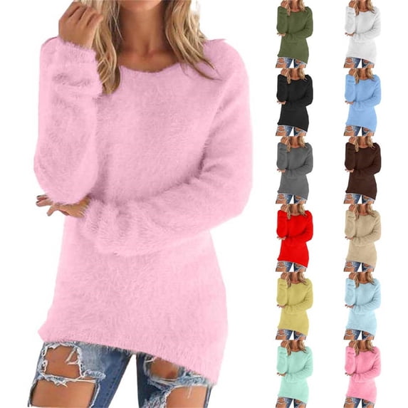 Resicozy Womens Sweaters Warm Long Sleeve Crew Neck Fall Pullovers 2025 Winter Fashion Lightweight Pullover Gray M