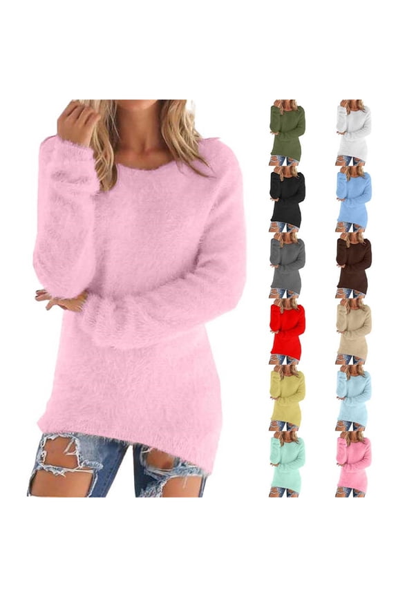 Womens Sweaters Warm Long Sleeve Crew Neck Fall Pullovers 2025 Winter Fashion Lightweight Pullover Yellow 2XL