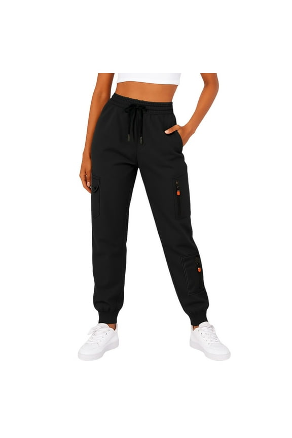 Womens Sweatpants Cargo Baggy Athletic Jogger with Zip Up Pockets 2025 Casual Trendy Solid Color Pants Fall Trousers Black L