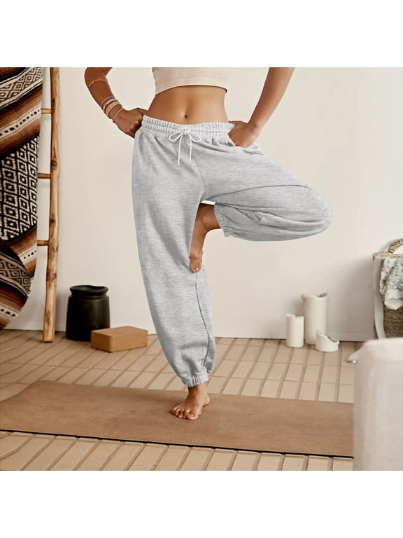 Womens Sweatpants Trendy Drawstring Elastic Waist Bottom Lounge Pant Lightweight Baggy Joggers with Pocket Light Gray S