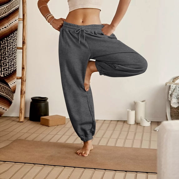 Resicozy Womens Sweatpants Trendy Drawstring Elastic Waist Bottom Lounge Pant Lightweight Baggy Joggers with Pockets Gray M