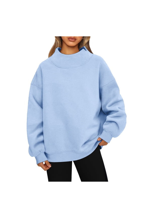 Womens Sweatshirt Turtleneck Pullovers Oversized Long Sleeve Top 2025 Fall Fashion Clothes Sky Blue L
