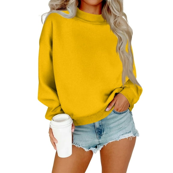 Resicozy Womens Sweatshirts Crewneck Oversized Pullover Solid Color Sweaters Fall Winter Cute Tops Clothes 2025 Yellow M