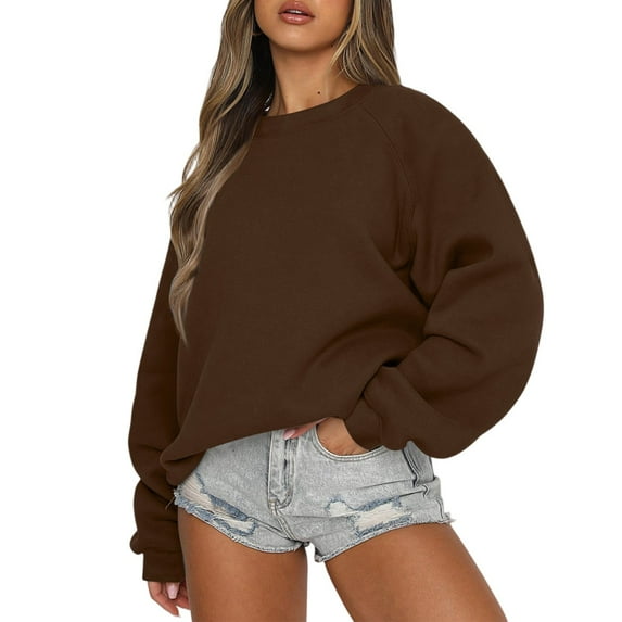 Resicozy Womens Sweatshirts Oversized Crewneck Lightweight Pullover Hoodies Trendy Cute Long Sleeve Drop Shoulder Sweater Tops Brown XL