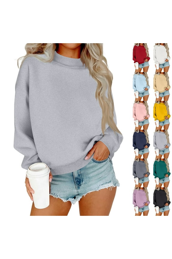 Womens Sweatshirts Oversized Crewneck Pullover Hoodies Trendy Cute Long Sleeve Drop Shoulder Solid Color Sweater Tops White XL