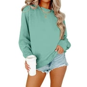 RESICOZY Womens Sweatshirts Oversized Plain Crewneck Pullover Hoodies Trendy Cute Long Sleeve Drop Shoulder Sweater Tops Light Green 2XL