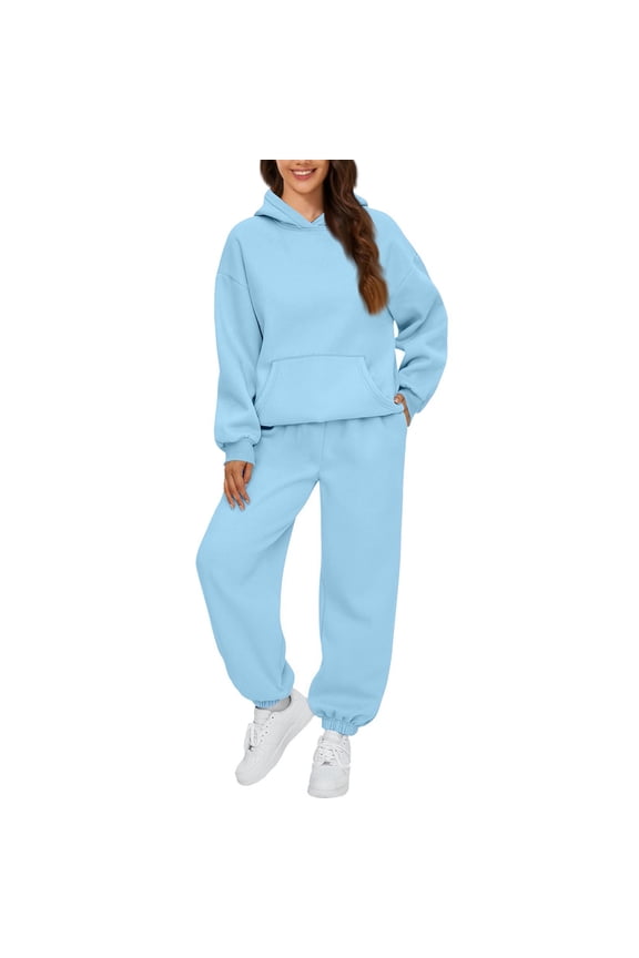 Womens Sweatsuits 2 Piece Set Comfort Comfy Lounge Matching Active Wear Sets Y2k Loose Fitting Tennis Track Suits Set Sky Blue M